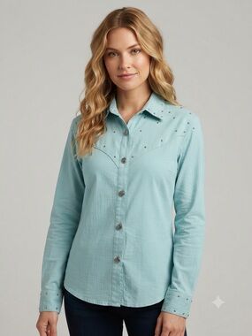 Vintage Western Collection USA Mint Rhinestone Stud Concho Western Shirt M Rare
